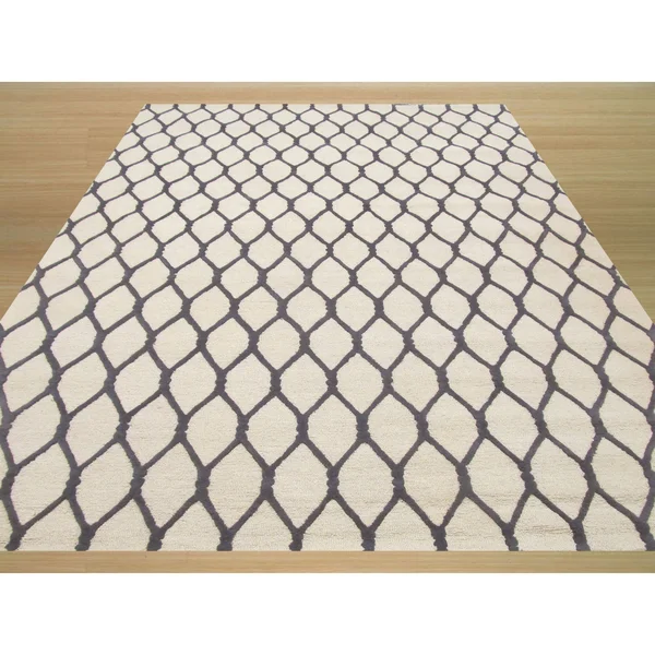 EORC Vc1001bg Ivory Hand Tufted Wool Chain-Link Rug, 5& x 8&