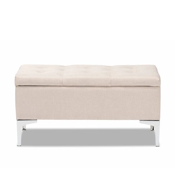 Mabel Modern and Contemporary Fabric and Silver Metal Storage Ottoman - Blue