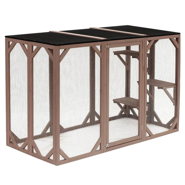 Pawhut Large Wooden Outdoor Cat Enclosure Cage with 3 Platforms