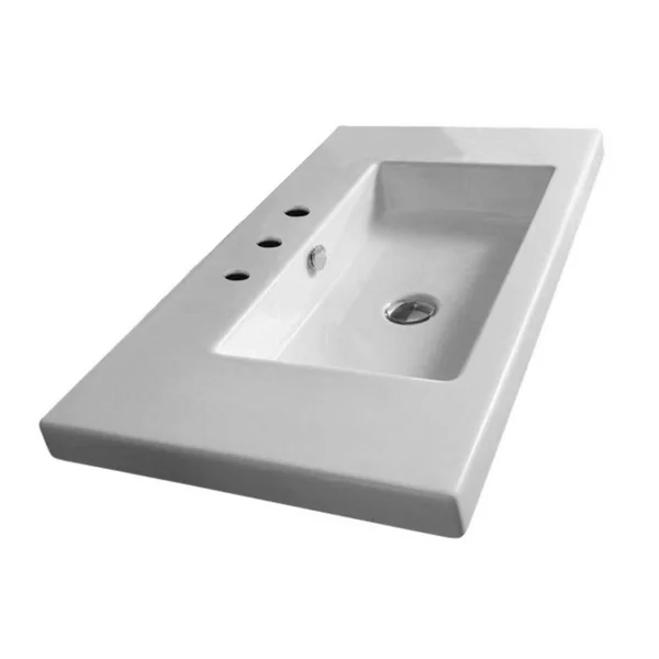 Nameeks CAN03011 Tecla 39-3/8x22 Ceramic Wall Mounted, Drop in Bathroom Sink with White, Three Hole