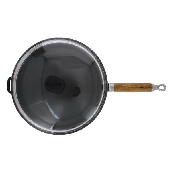 Chasseur 11-inch Red French Enameled Cast Iron Fry Pan with Wooden Handle and Glass Lid