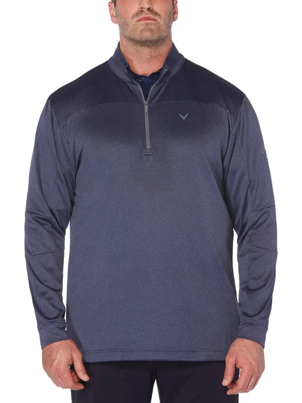 Callaway Men's Big & Tall 1/4 Zip Stretch Waffle Fleece Sweater, Size 5X, Peacoat Heather Blue, Polyester/Elastane, Golf Ap