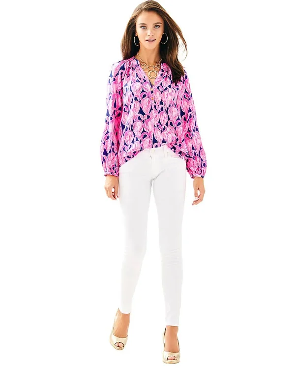 Lilly Pulitzer Elsa Top Women's Blouse Multi Jet Stream : Xxs