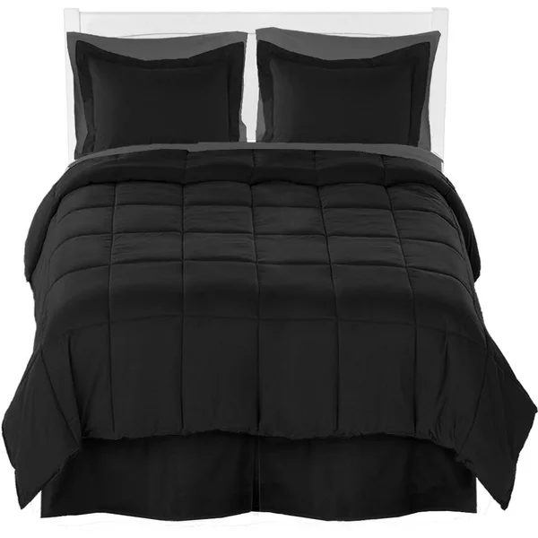 Bare Home Microfiber Comforter, Sheet Set & Bed Skirt Bedding Bundle - Coronet Blue/White/White - Full