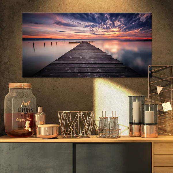 Designart PT8351-32-16 Colorful Sunset Over Lake Landscape Photo Canvas Print, 32x16x22