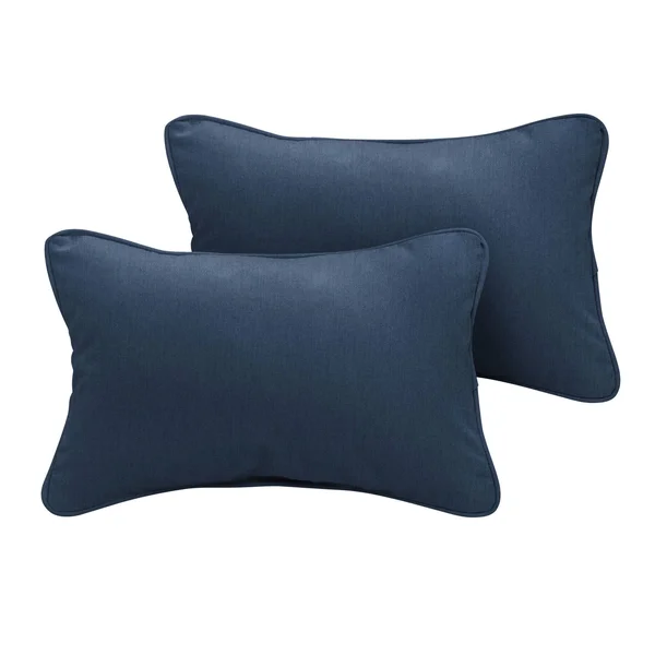 Set of 2 Sunbrella Indigo Blue Corded Rectangular Indoor/Outdoor Lumbar Throw Pillows - 20x22