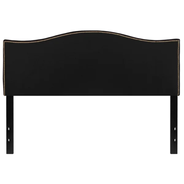 Lexington Upholstered Queen Size Headboard - Accent Nail Trim, Light Gray Fabric
