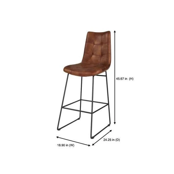Home Decorators Collection Ivers Black Metal Upholstered Bar Stool with Back and Antique Brown Seat (18.5 in. W x 45 in. H) - Ant