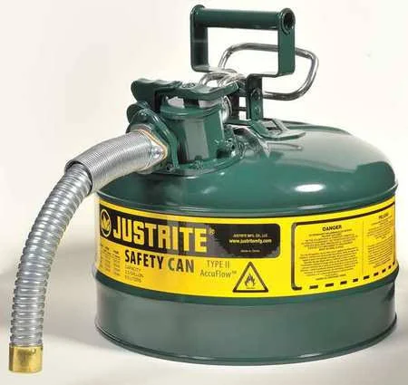 Justrite 7225430 Green Type II Safety Can - 1x22 Hose, 2.5 Gallon