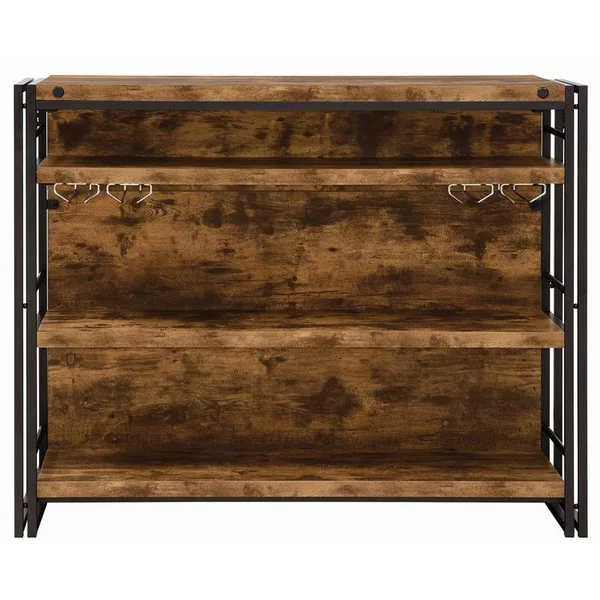 Bowery Hill Industrial Home Bar Unit with Stemware Rack in Antique Nutmeg