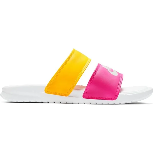 Nike Women's Benassi Duo Ultra Slide Sandals, Pink/White/Orange - Size 11.0