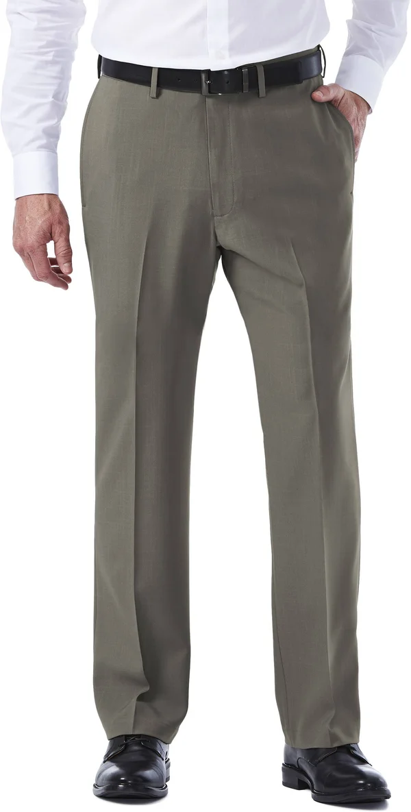 Haggar Men's Eclo Stria Expandable-Waist Flat Front Dress Pant