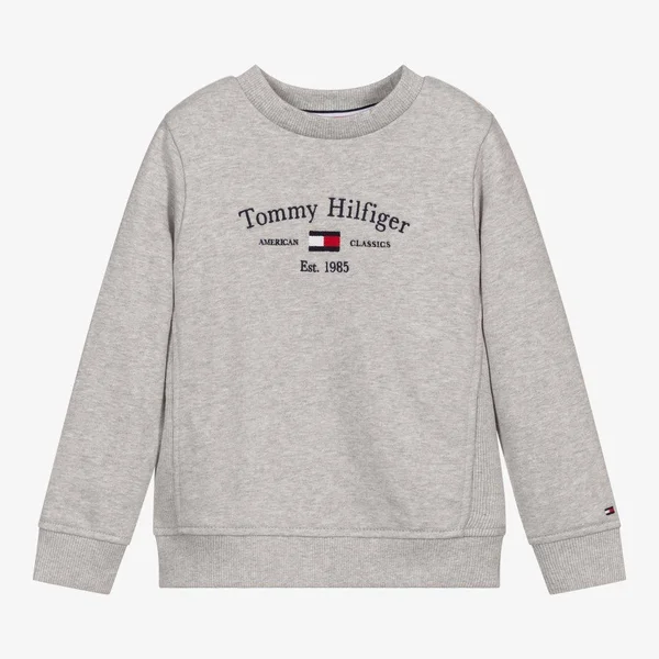Tommy Hilfiger Boys Grey Organic Cotton Sweatshirt - Size: 12-18 Month Toddler Kids from Childrensalon