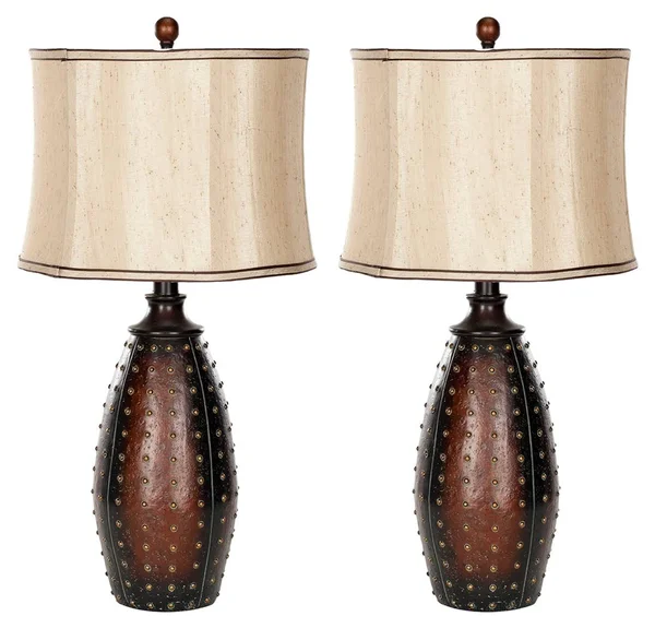 Studded Faux Leather Table Lamp (Set of 2), Antique Bronze Finish by Ashley HomeStore