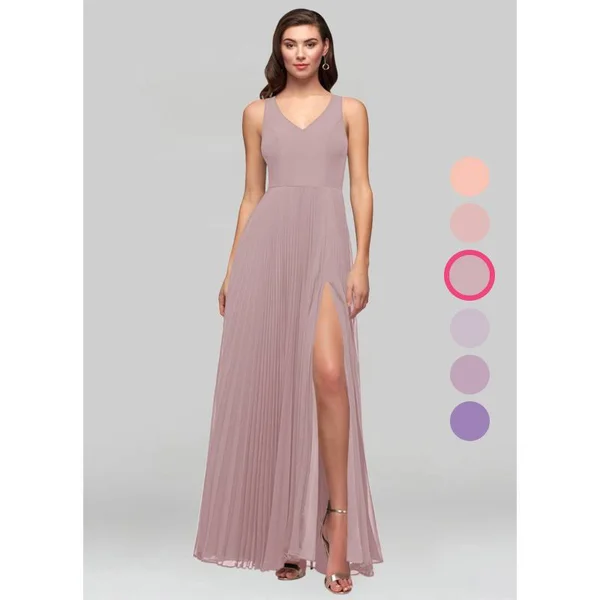 Azazie A-Line/Princess V-Neck Floor-Length Chiffon Bridesmaid Dresses - Vintage Mauve