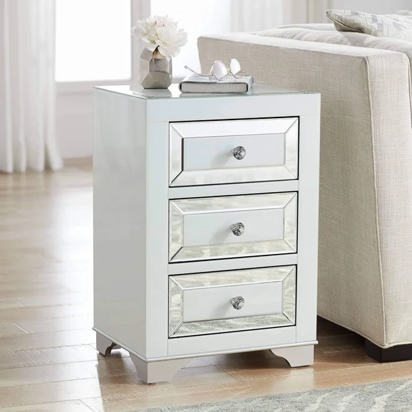 Studio 55D Addison White Mirrored 3-Drawer Side Table
