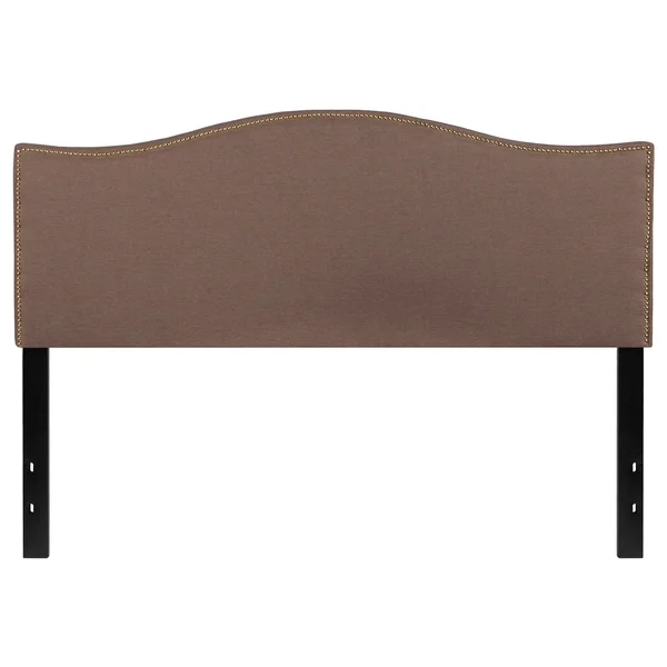 Lexington Upholstered Queen Size Headboard - Accent Nail Trim, Light Gray Fabric