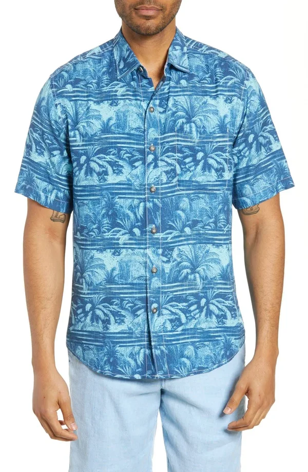 Tommy Bahama Primo Palms Short-Sleeve Woven Shirt - Monaco Blue L