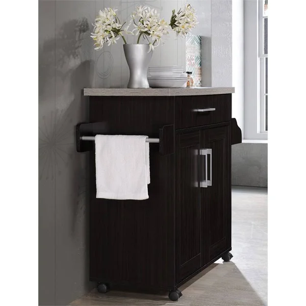 Pemberly Row Kitchen Island with Spice Rack in Chocolate Gray