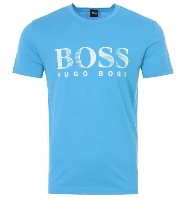 Boss Round Neck Men's Short Sleeve T-Shirt - Open Blue
