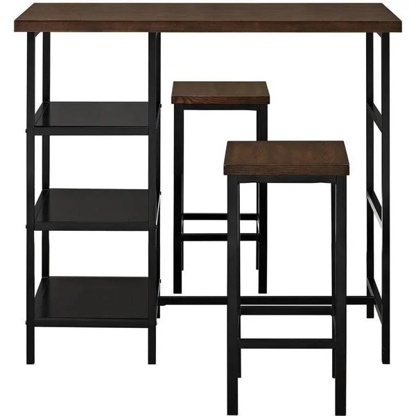 Mainstays 3-Piece Metal Pub Set with Wood Top - Dark Mahogany