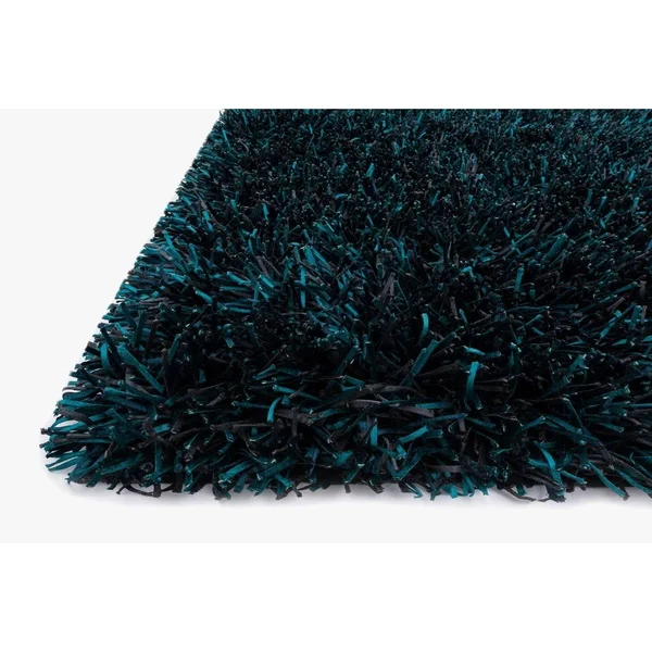 Alexander Home Hand-Tufted Rocco Solid Ribbon Shag Rug (3&6 x 5&6) Peacock, Blue
