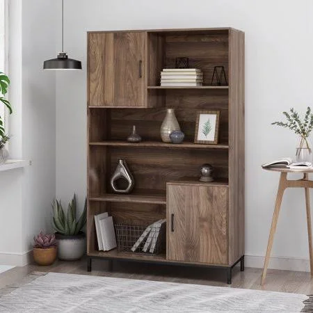 Noble House Lumiere Contemporary Faux Wood Cube Unit Bookcase - Walnut and Black, Brown