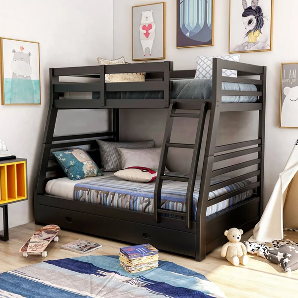 Furniture of America Cude Modern Twin/Full Solid Wood Bunk Bed Set - White