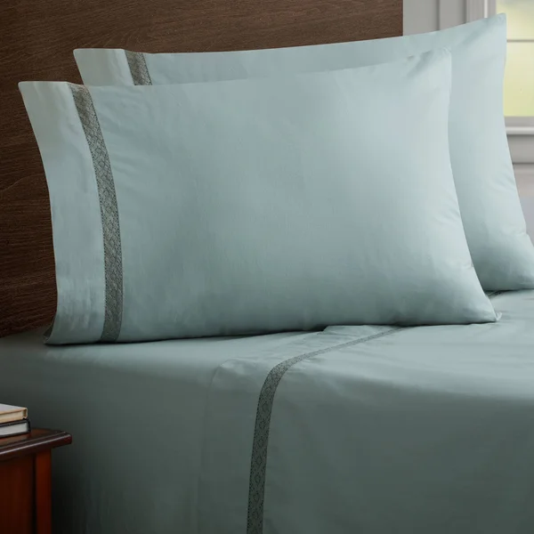 Soft Wash Vintage Crochet Lace Sheet Set - King - Grey/Blue