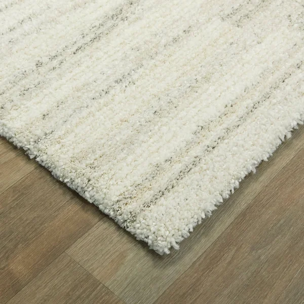 BALTA Callan White 5 ft. x 7 ft. Stripe Shag Area Rug