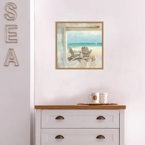 Amanti Art 'Seaside Morning' Framed Canvas Wall Art - Brown, 16x16