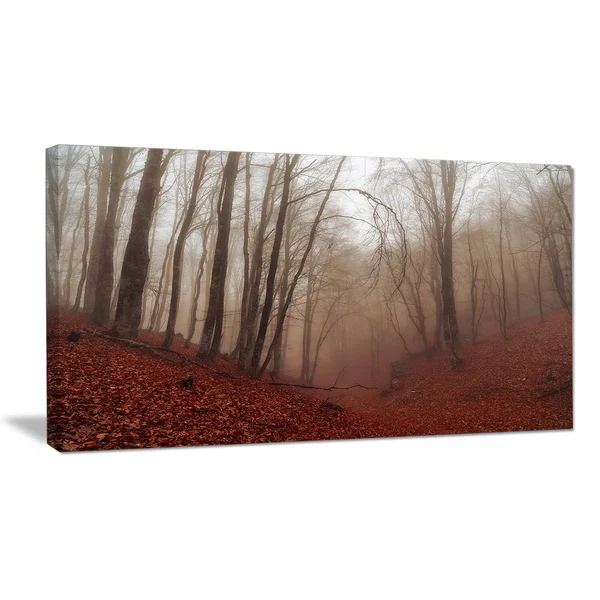 Design Art PT9809-40-30 Red Leaves in Foggy Fall Forest Landscape Photo Canvas Print, Red, 40x30x22