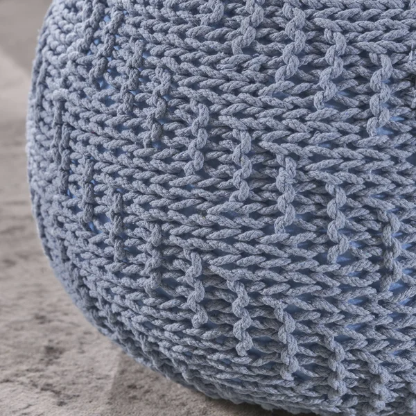 Beryl Knitted Cotton Pouf Teal