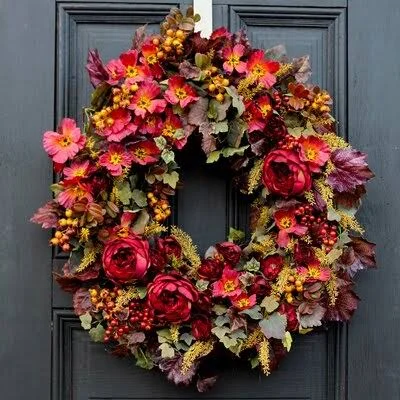 English Rose, Autumn Wildflower with Grapevine and Wheat Fall Front Door Wreath Canora Grey Size: 30x22 H x 30x22 W x 6x22 D