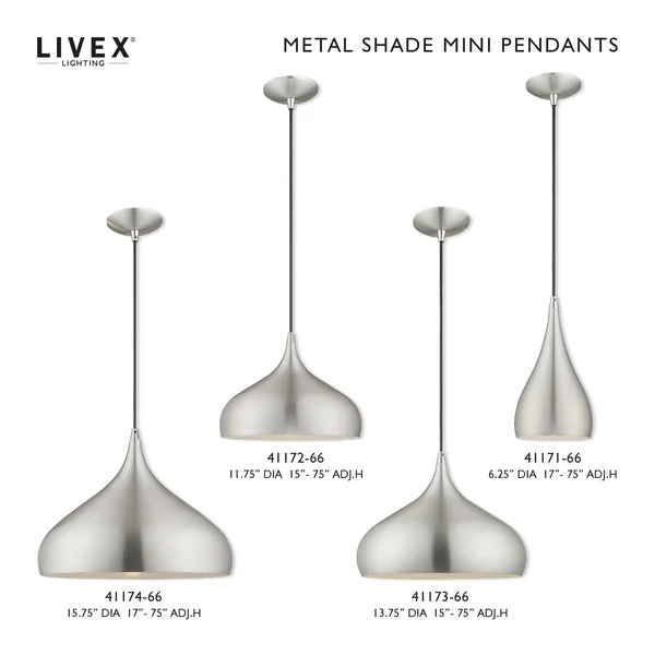 Livex Lighting 41172-66 1-Light Mini Pendant - Brushed Aluminum