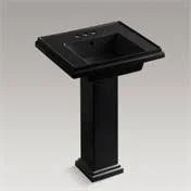 Kohler 2844-4-7 Tresham 24x22 Pedestal Bathroom Sink with 4x22 Centerset Faucet Holes - Black Black