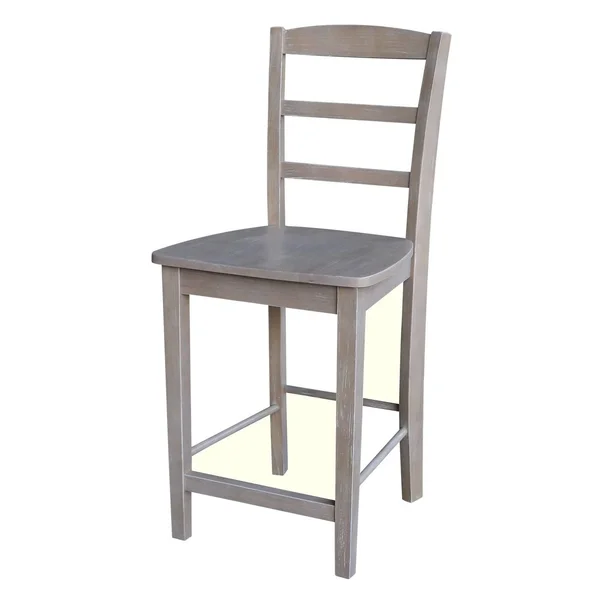 International Concepts 36x22 Round Extension Dining Table 34.9x22H with 2 Madrid Counter Height Stools - Washed Gray Taupe