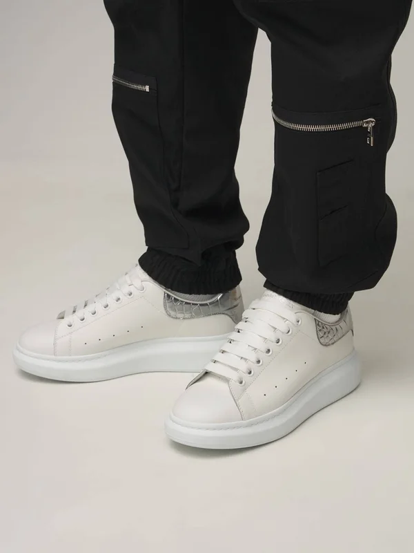 Alexander McQueen 45mm Leather & Croc Embossed Sneakers - White