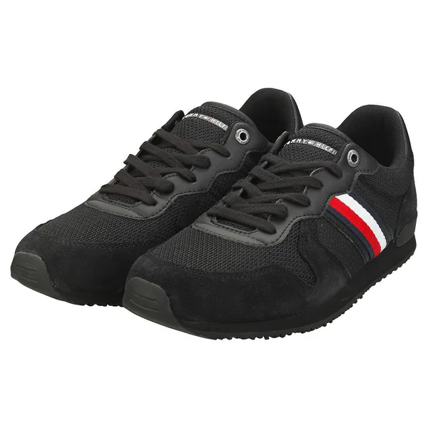 Tommy Hilfiger Iconic Material Mix Black White Red Mens Trainers, 8 UK