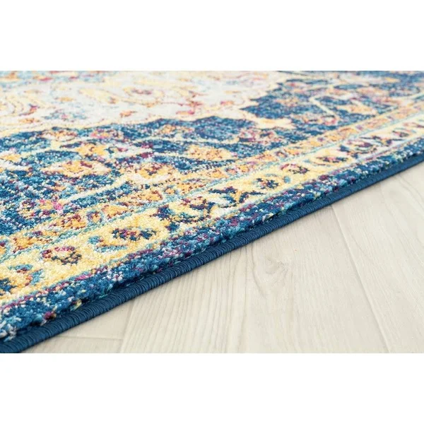 Westfield Home Versailles Amberley Blue Runner Rug - 2&7 inch x 7&2 inch, Beige
