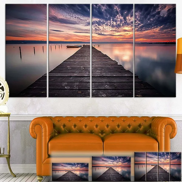 Designart PT8351-32-16 Colorful Sunset Over Lake Landscape Photo Canvas Print, 32x16x22