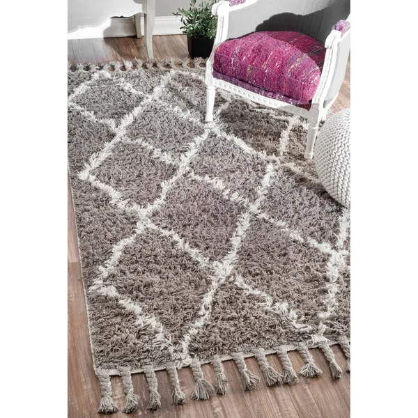 Oliver & James Zoe Hand-Knotted Wool Shag Rug - 5& x 8& (Grey)
