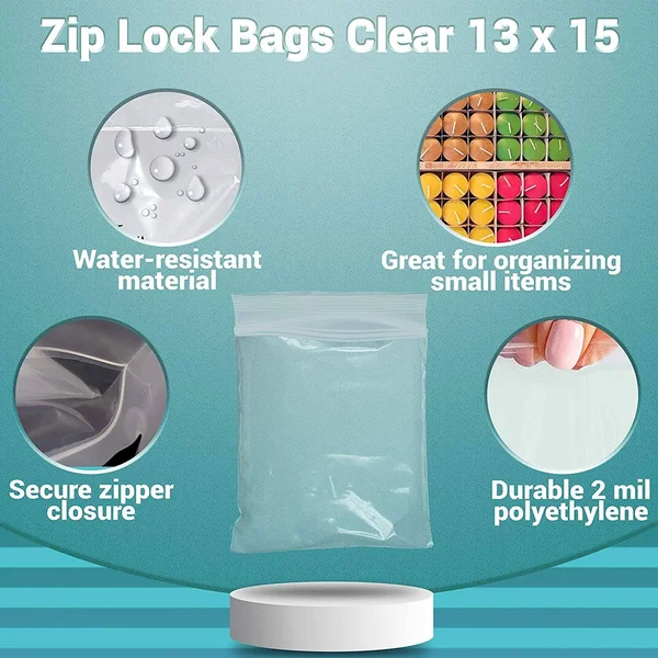 1000 Pack Clear Poly Zipper Bags 13x22 x 15x22 Heavy Duty Resealable Plastic Bags 2 Mil /w Single Track