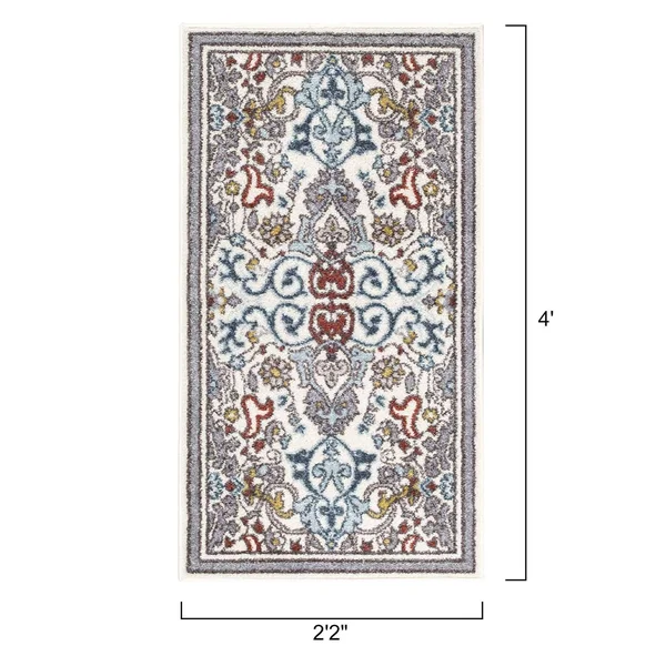 Bordered Floral Antique White/Grey Area Rug Outdoor/Indoor - 5'*7'