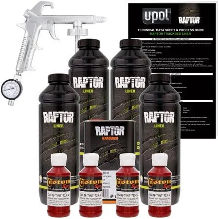Custom Shop U-POL Raptor Bright Silver Urethane Spray-On Truck Bed Liner Kit w/ Free Custom Coat Spray Gun with Regulator - 6 Lit