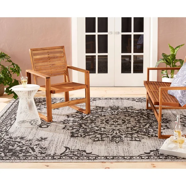 Nicole Miller Patio Country Azalea Indoor/Outdoor Area Rug Black