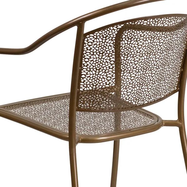 Flash Furniture Indoor-Outdoor Steel Patio Arm Chair with Round Back - Gold