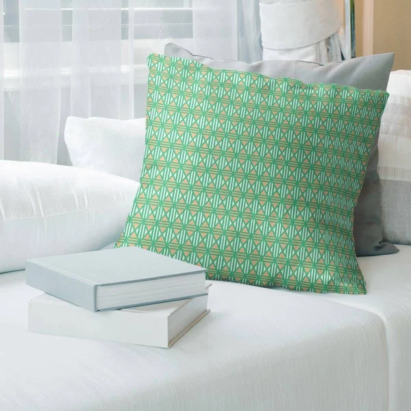 Two Color Lined Diamonds Throw Pillow - 26 x 26 - Green & Orange - Faux Suede