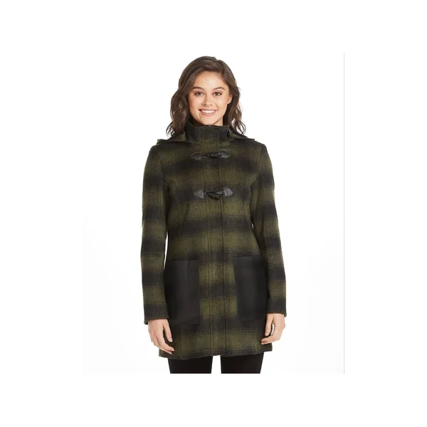 Women's Weathercast Hooded Wool Blend Toggle Coat, Size: Large, Green