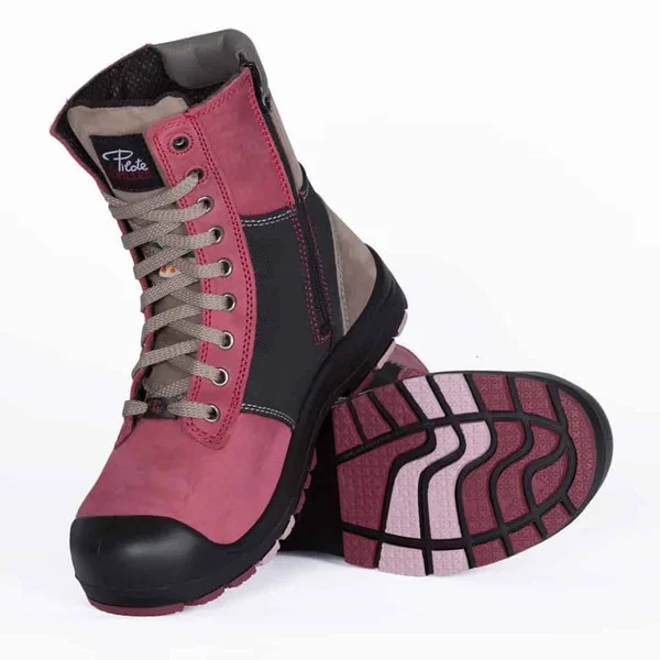 8x22 Steel Toe Work Boots for Women - with Zipper - PF368 (Choose Your Color: Pink, Choose Your Size: 12)